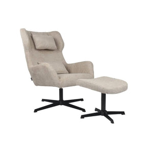 Elvin Loungestol med fodskammel - Beige Stof