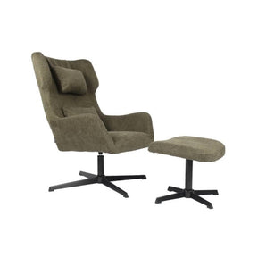 Elvin Loungestol med fodskammel - Grøn Stof