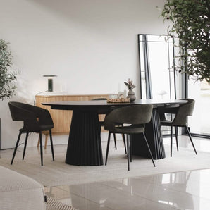 Måne Lamel Spisebord M.Tillægsplader - Sortbejdset Eg Ø120-165-210 cm