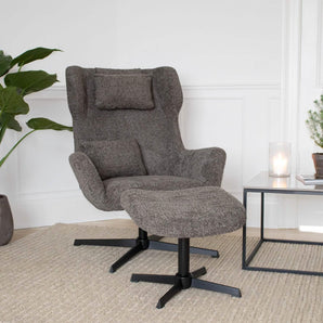 Elvin Loungestol med fodskammel - Grå Boucle