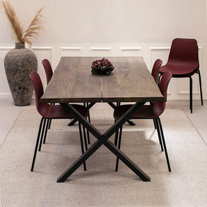 Spisebordssæt - Venus plankebord 200 cm Smoked eg + 4 stk. Karlo spisebordsstol i Bordeaux