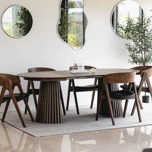 Måne Lamel Spisebord M.Tillægsplader - Smoked Eg Ø120-165-210 cm