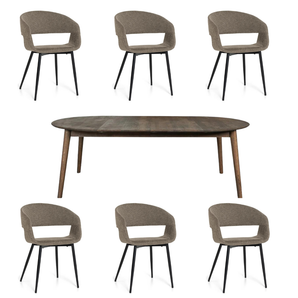 Spisebordssæt - Venus Rundt spisebord i Smoked & Nilo Spisebordsstol Grå/brun 6 stk