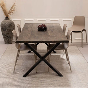 Spisebordssæt - Venus plankebord 200 cm Smoked eg + 4 stk. Karlo spisebordsstol i Beige