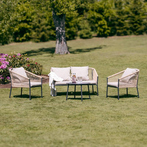 Vinstra 4-pers. Loungesæt - Beige m. sorte metalben