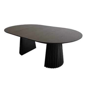 Måne Lamel Spisebord M.Tillægsplader - Sortbejdset Eg Ø120-160-200 cm - Hofstra & Wagner