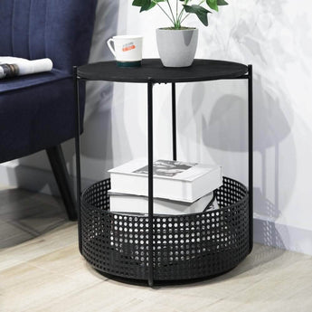 Tula Sidebord - Sort Rattan Ø41 cm - Hofstra & Wagner