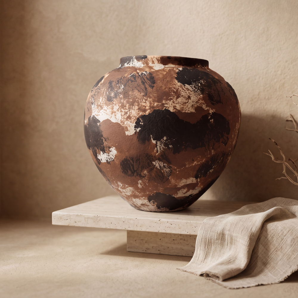 Terracotta Dekorationskrukke i beige/brun i 22 cm