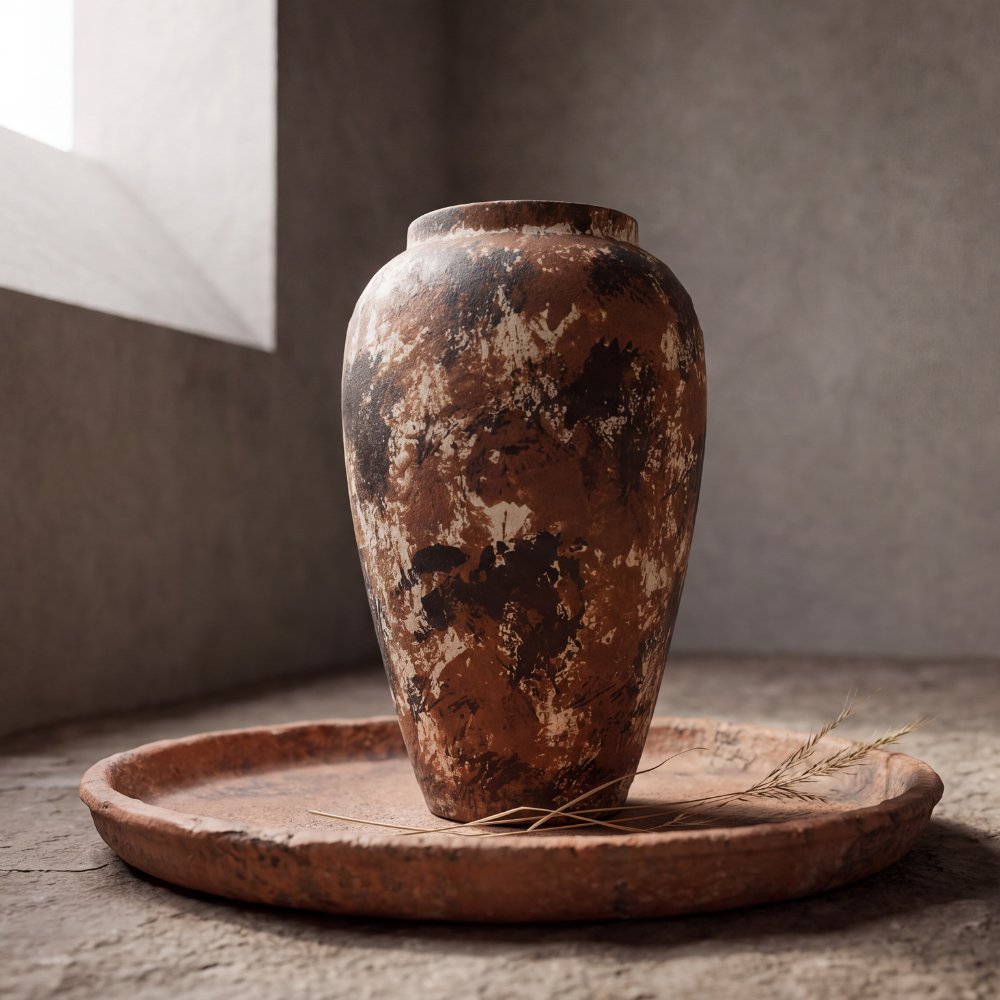 Terracotta Dekorationskrukke i beige/brun i 30 cm