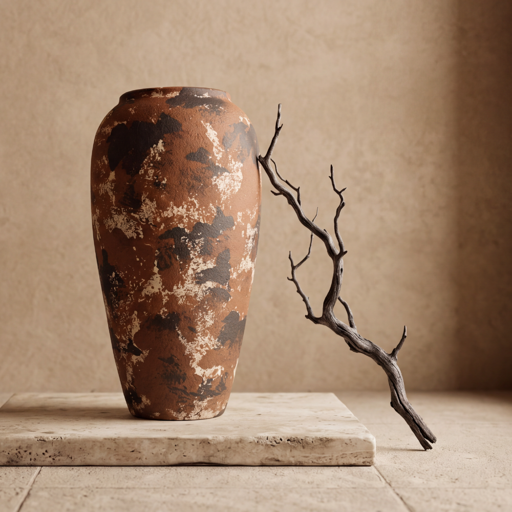 Terracotta Dekorationskrukke i beige/brun i 34 cm