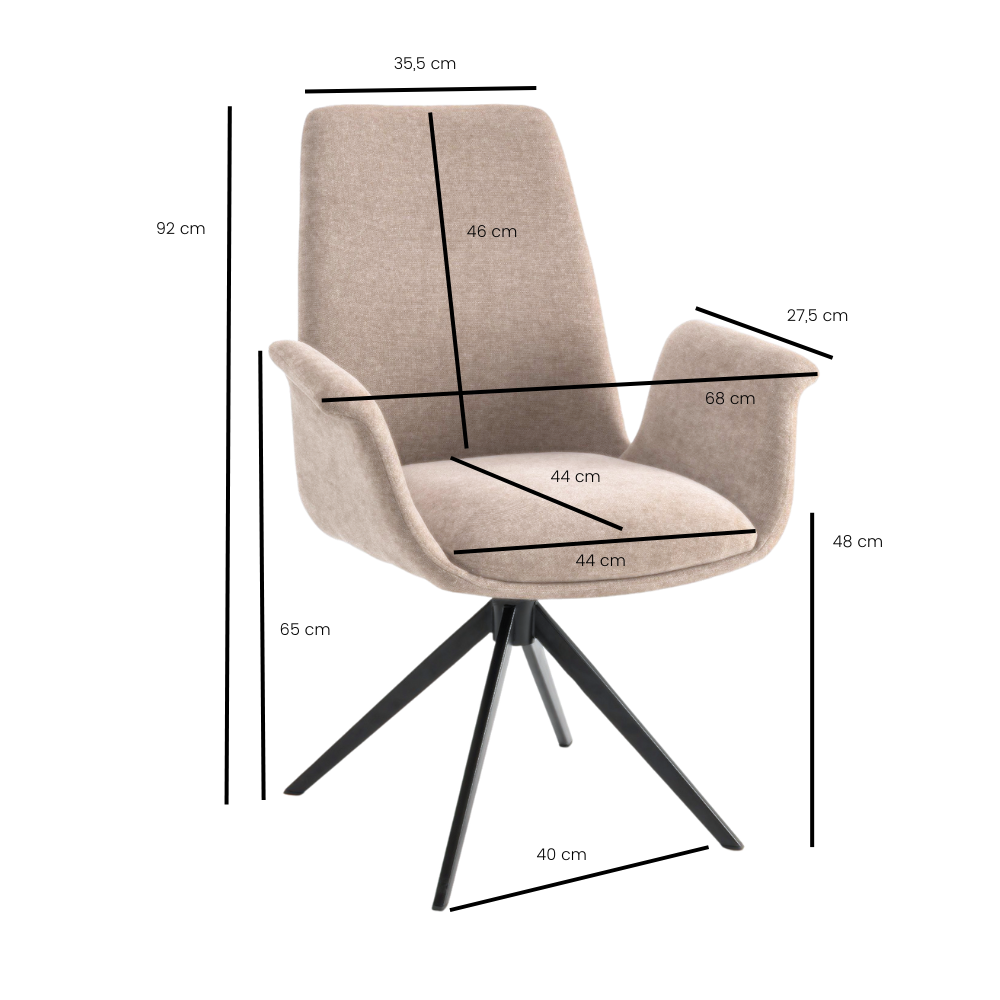 Arvik Spisebordsstol - Beige Stof m. 180 drejefunktion