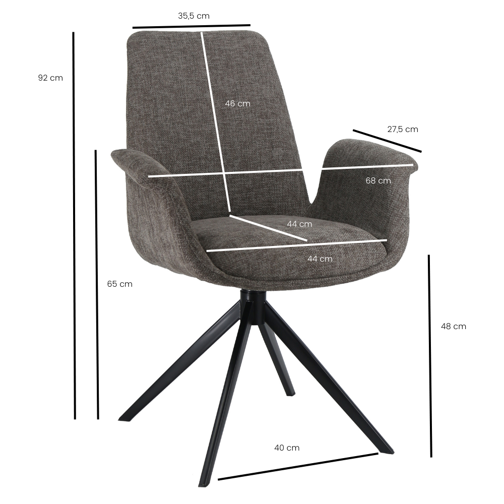 Arvik Spisebordsstol - Grå/Brun Stof m. 180 drejefunktion