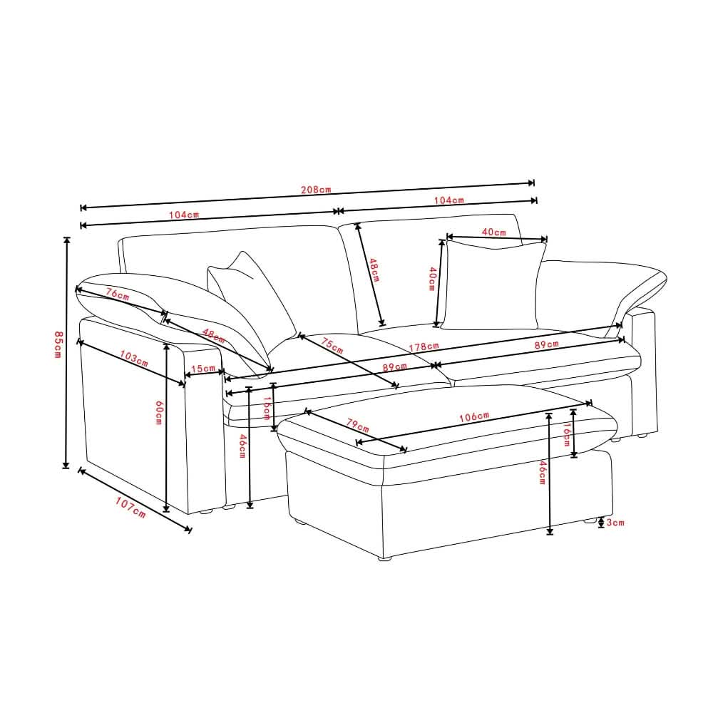 Alva Cloudsofa 2-pers. inkl. puf - Beige