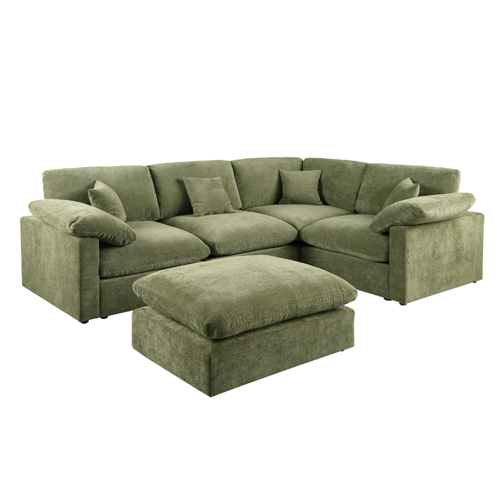 Alva Cloudsofa 4-pers. højrevendt hjørnesofa inkl. puf - Grøn