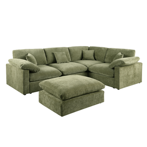 Alva Cloudsofa 4-pers. højrevendt hjørnesofa inkl. puf - Grøn