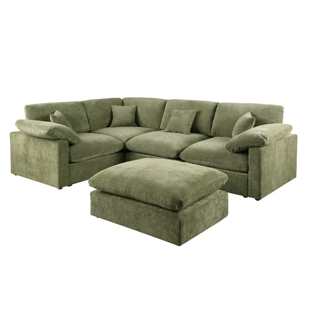 Alva Cloudsofa 4-pers. venstrevendt hjørnesofa inkl. puf - Grøn