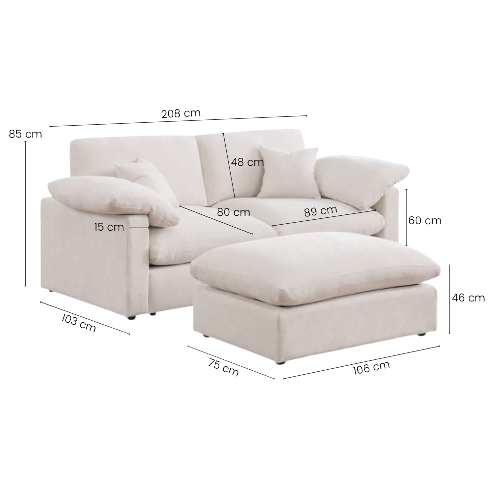 Alva Cloudsofa 2-pers. inkl. puf - Beige