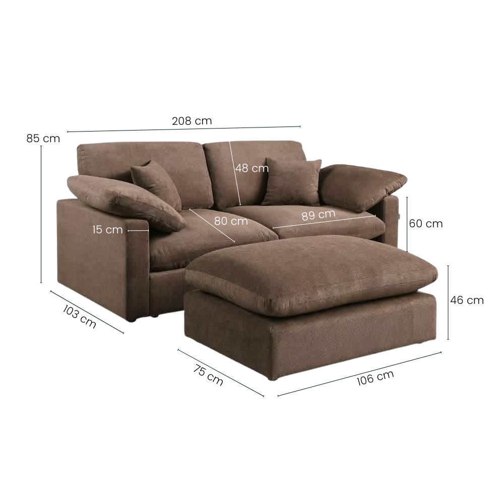 Alva Cloudsofa 2-Pers. m. Puf - Brun