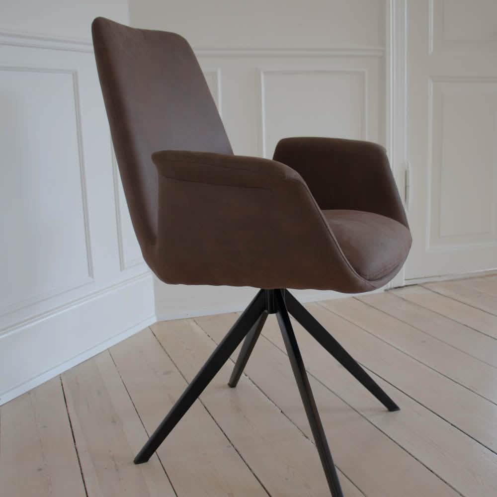 Arvik Spisebordsstol m. 180/360 gr. drejefod - Brun mikrofiber