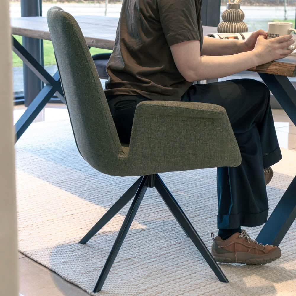 Arvik Spisebordsstol - Grøn Stof m. 180 drejefunktion