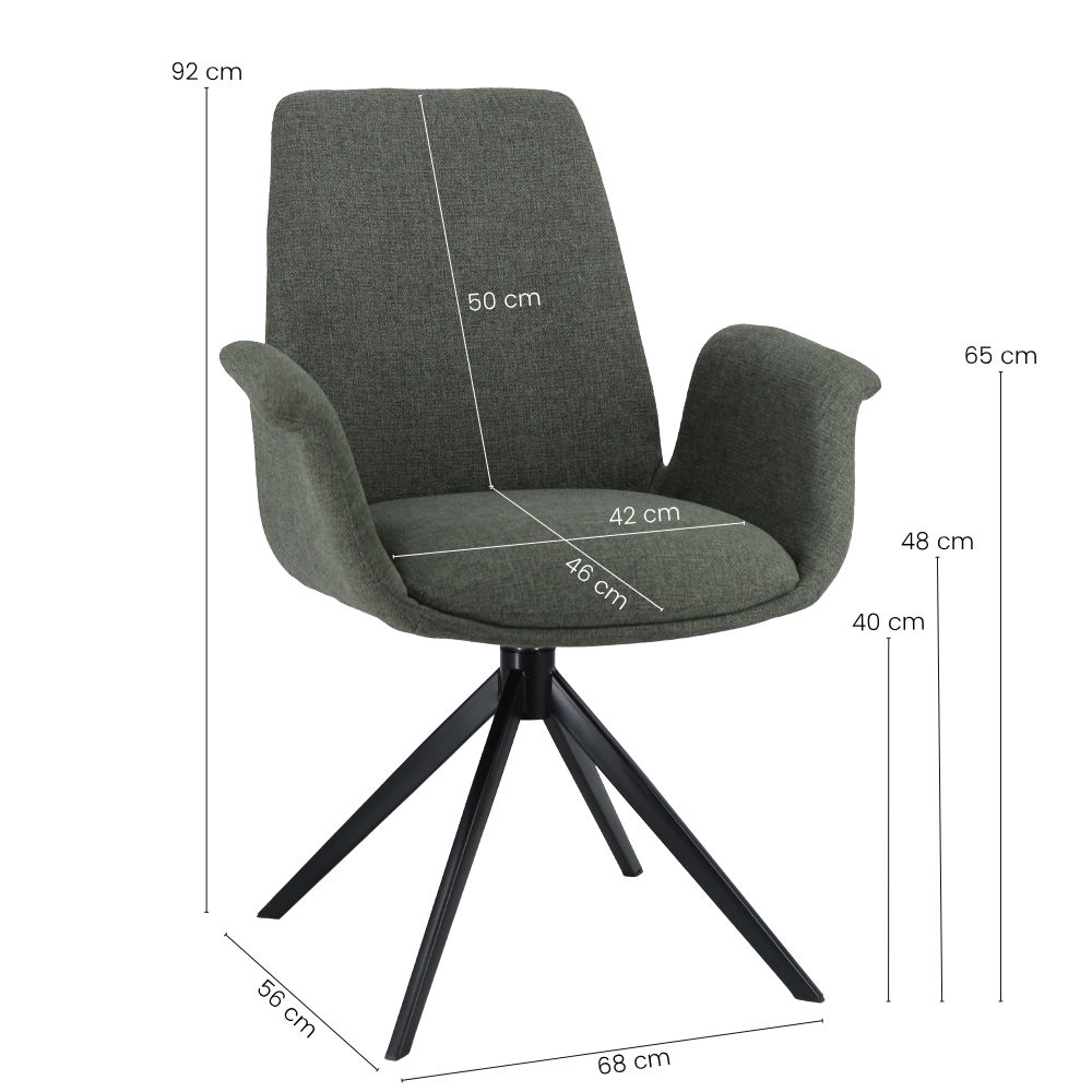 Arvik Spisebordsstol - Grøn Stof m. 180 Drejefunktion