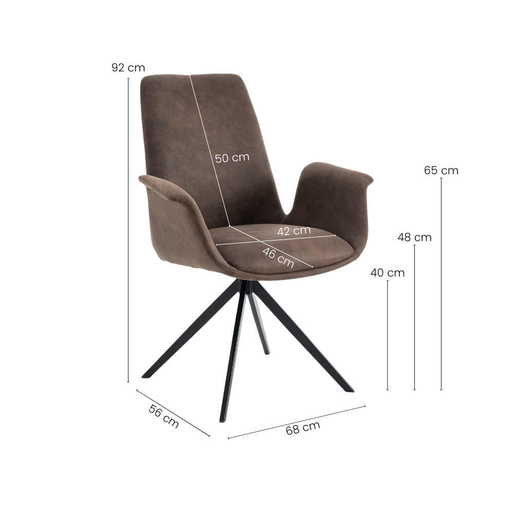 Arvik Spisebordsstol m. 180/360 gr. Drejefod - Brun mikrofiber