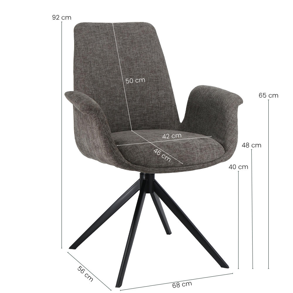 Arvik Spisebordsstol m. 180 Drejefunktion - Grå/Brun Stof