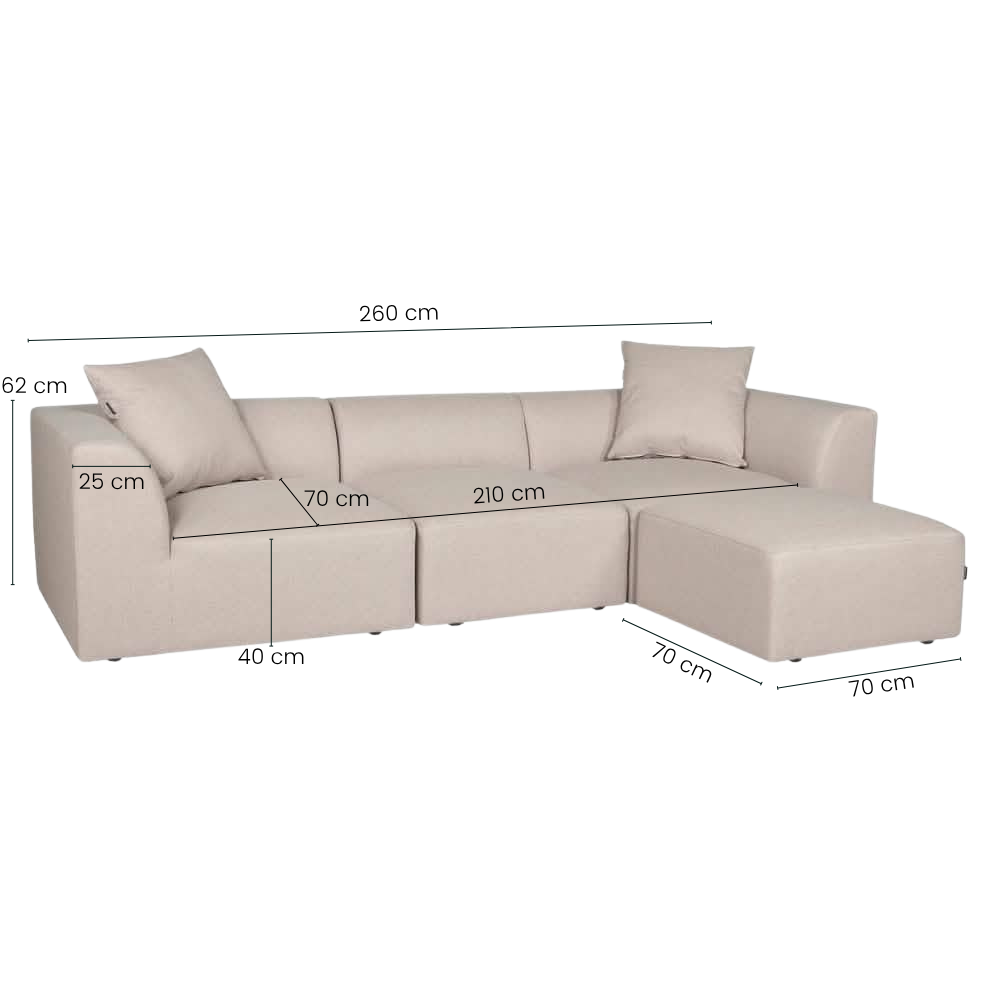 Balder 3-Pers. Sofa m. Puf - Beige