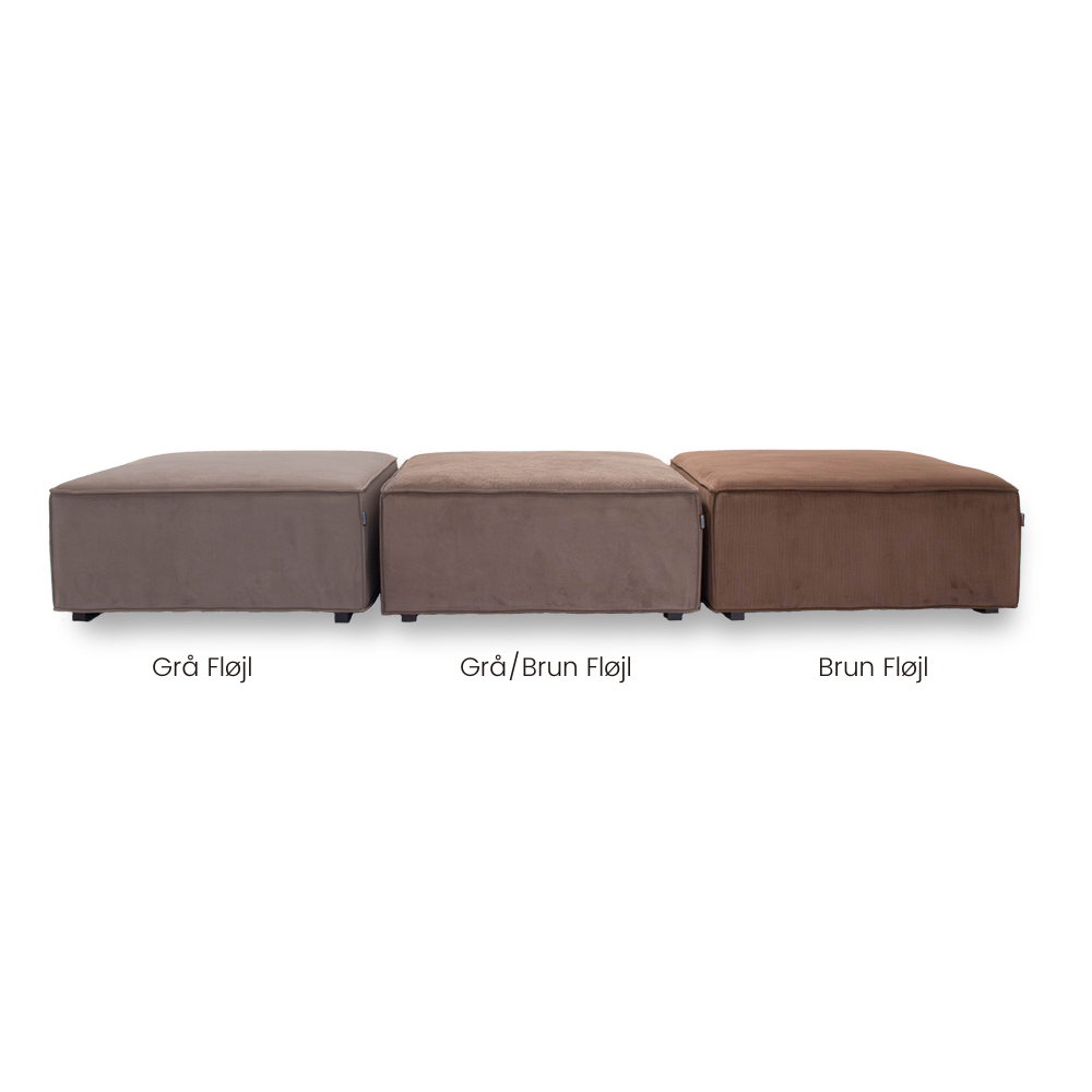 Balu Sofa - Grå/Brun Fløjl m. Puf - 240 cm