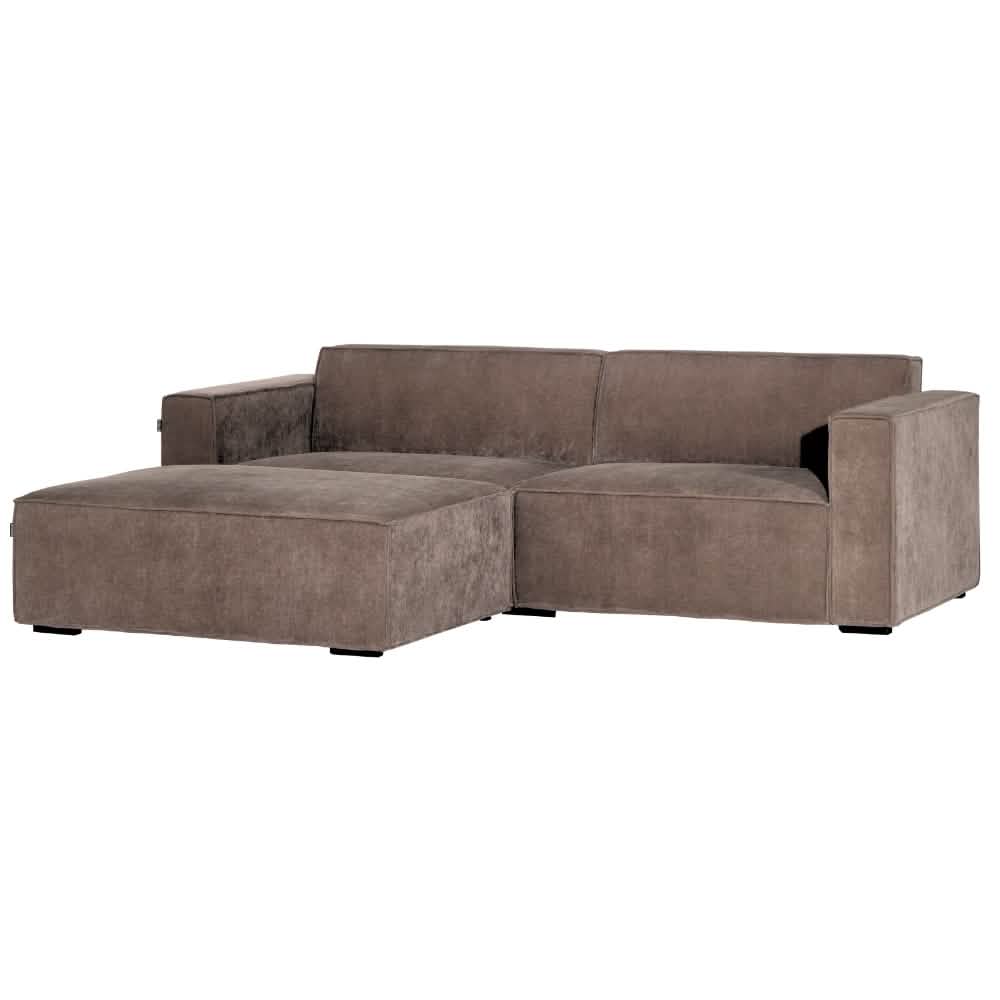Balu Sofa - Grå/Brun Fløjl m. Puf - 240 cm