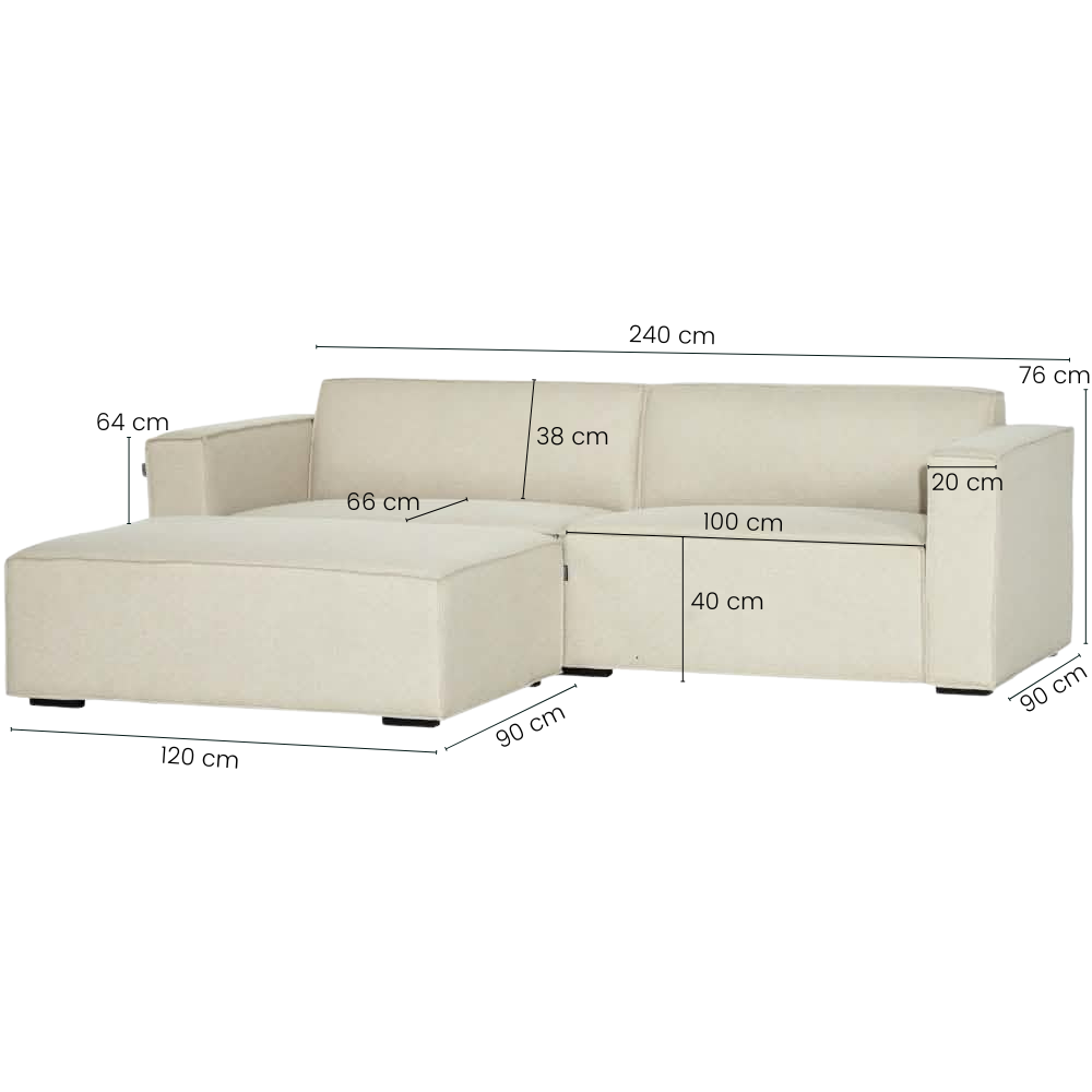 Balu Sofa - Beige Lumos m. Puf - 240 cm