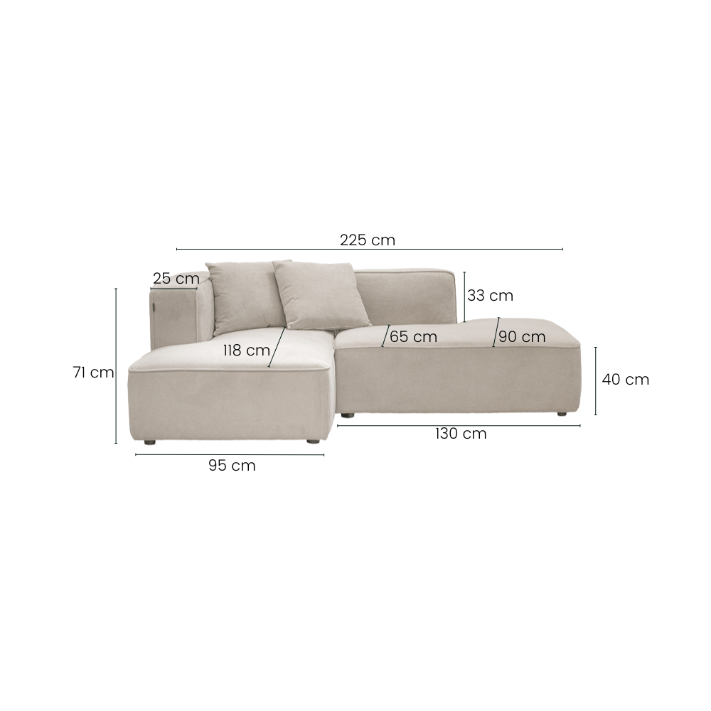 Benne 2-Pers. Open-end m. Chaiselong - Venstrevendt - Beige