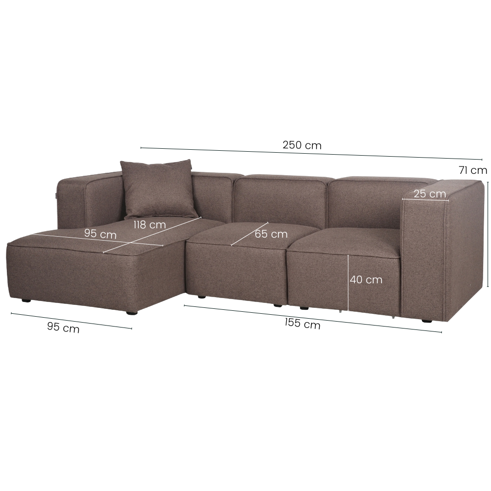 Benne 3-pers. Modulsofa m. Chaiselong - Venstrevendt - Mokka