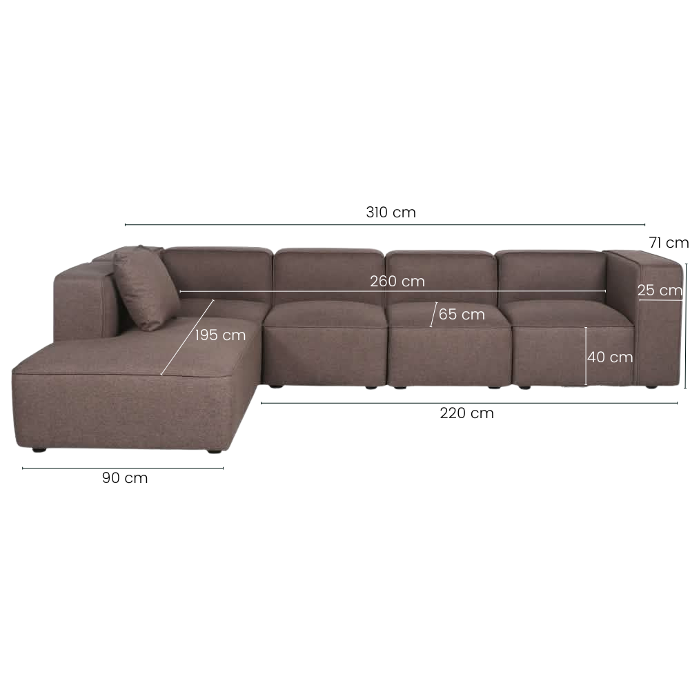Benne 4-pers. Modulsofa m. Chaiselong - Venstrevendt - Mokka