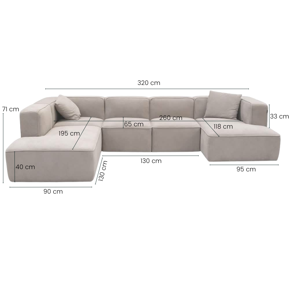 Benne U-modulsofa - Højrevendt - Beige
