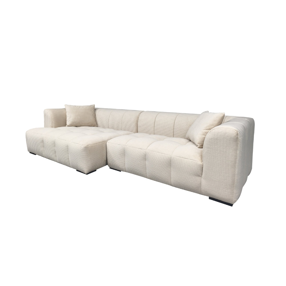 Bora Sofa i Lys Bredriflet Fløjl - Venstrevendt- 300 cm