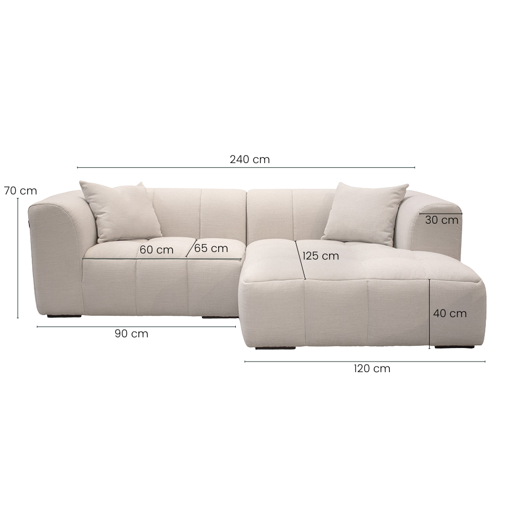 Bora Sofa i Beige Boucle Heroy - Højrevendt - 240 cm