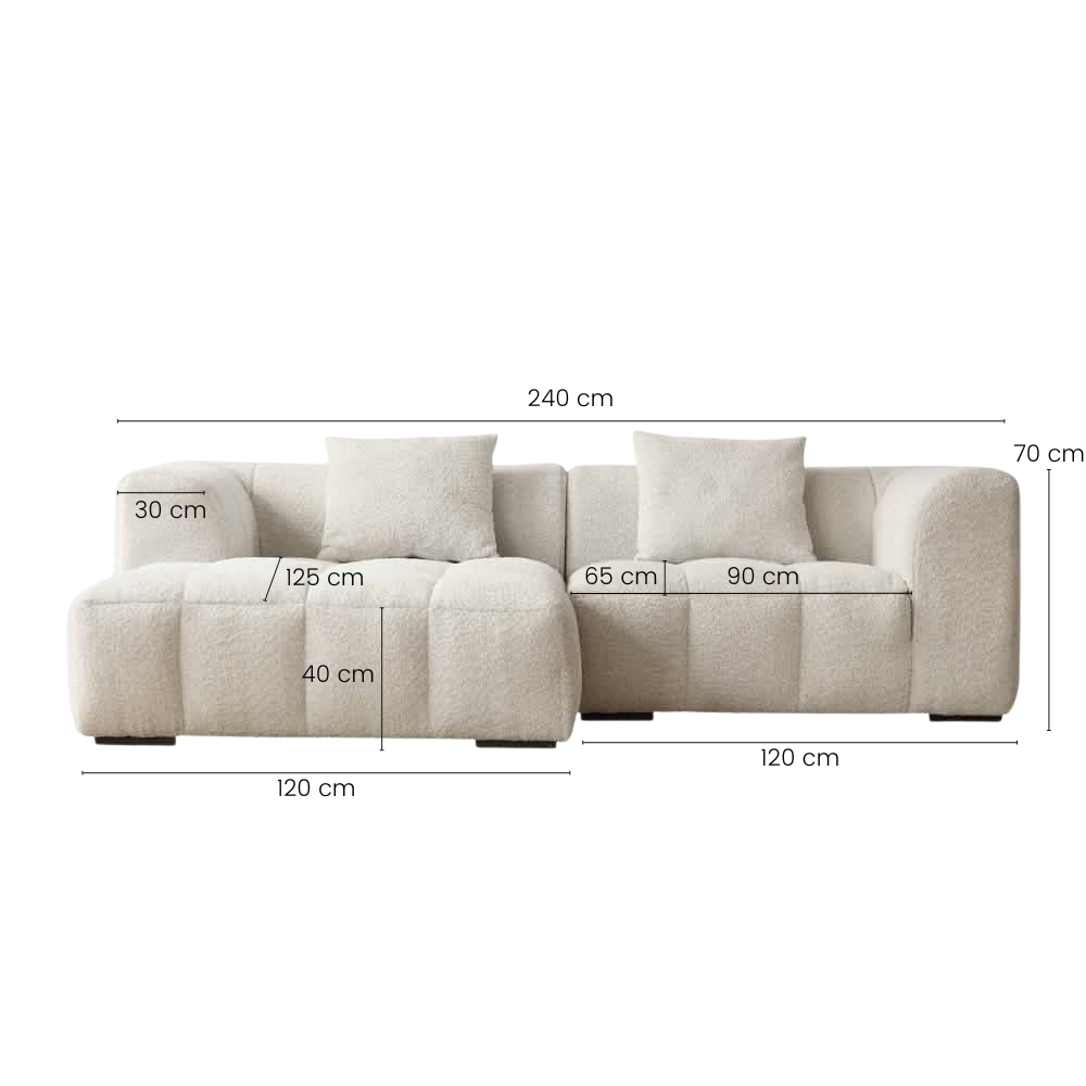 Bora Sofa - Venstrevendt - 240 cm - Beige Bouclé