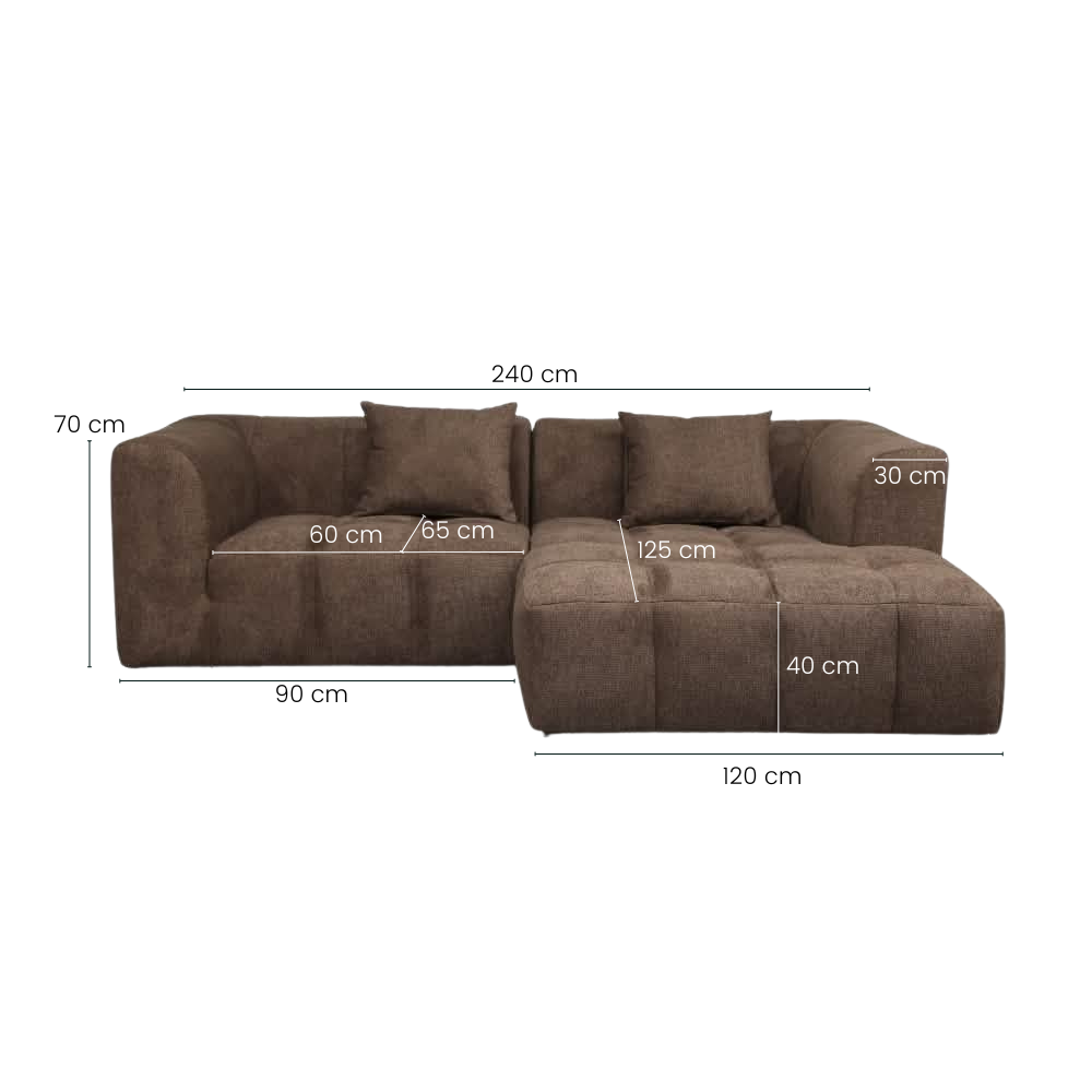 Bora Sofa - Højrevendt - 240 cm - Brun