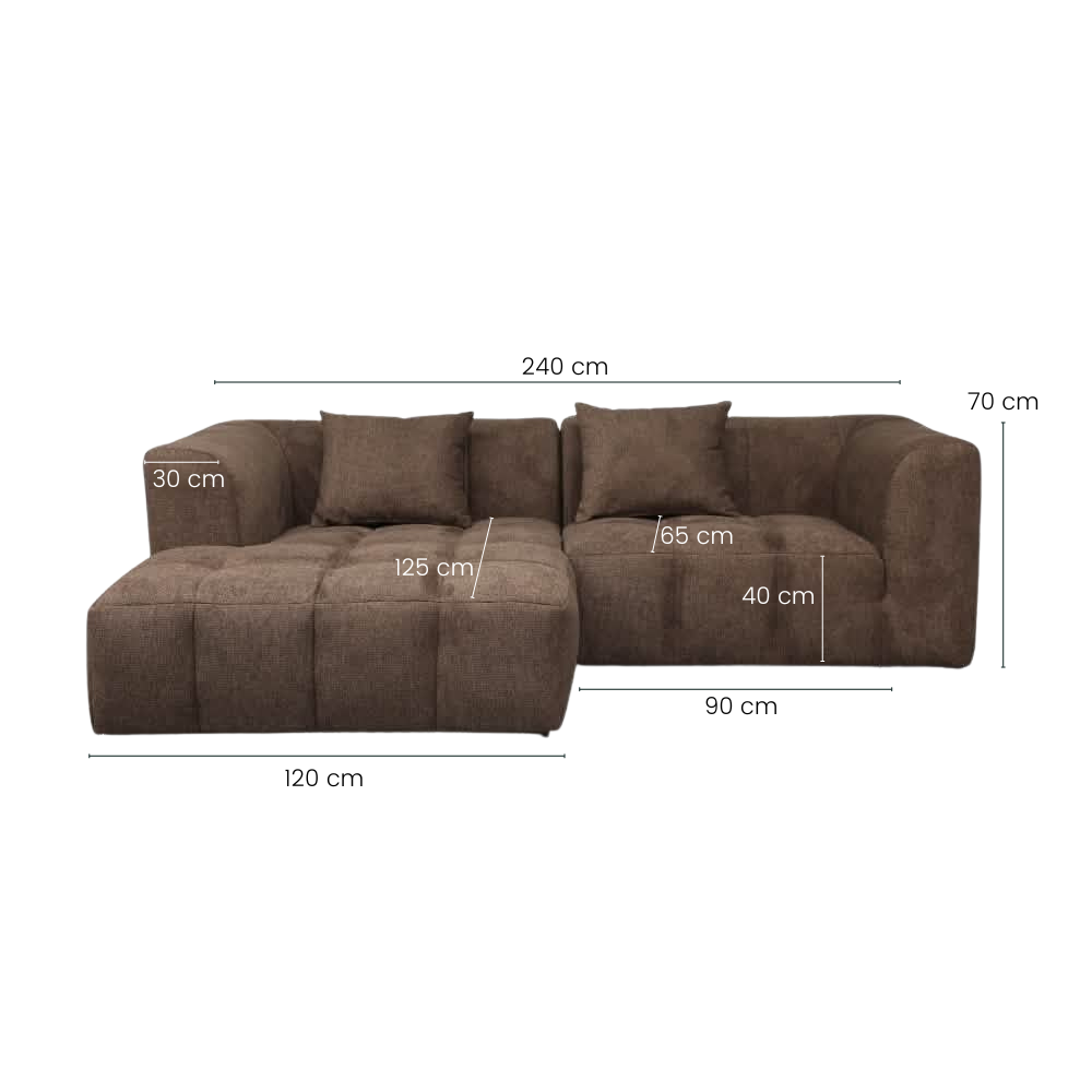 Bora Sofa - Venstrevendt - 240 cm - Brun