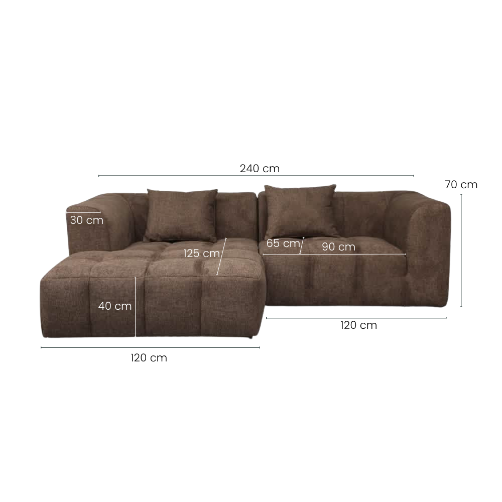 Bora Sofa - Venstrevendt - 240 cm - Brun