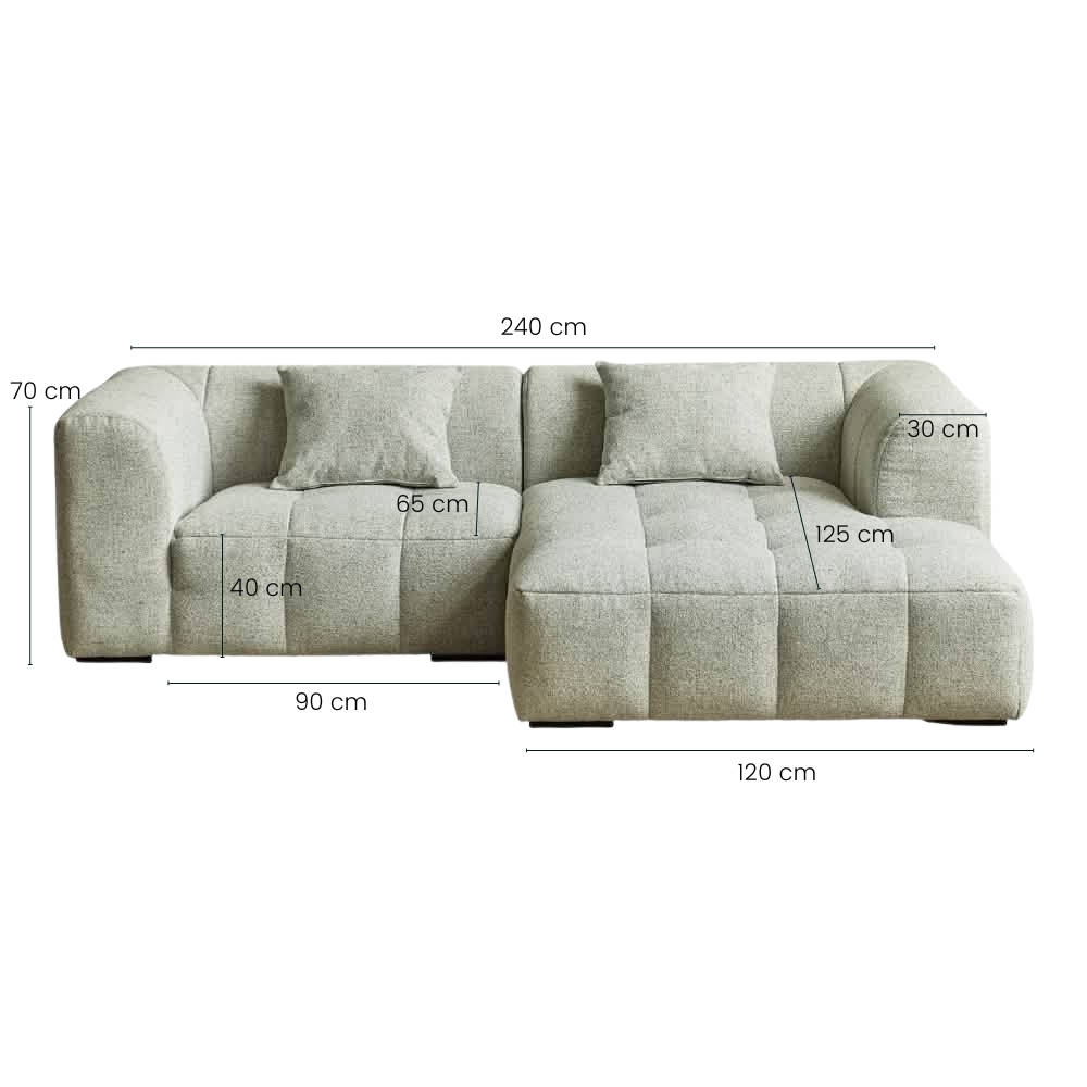 Bora Sofa - Højrevendt - 240 cm - Olivengrøn