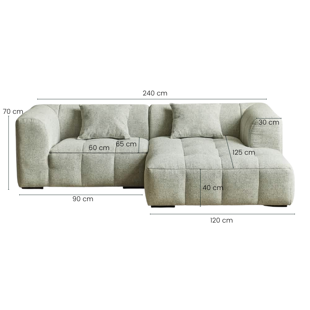 Bora Sofa - Højrevendt - 240 cm - Olivengrøn