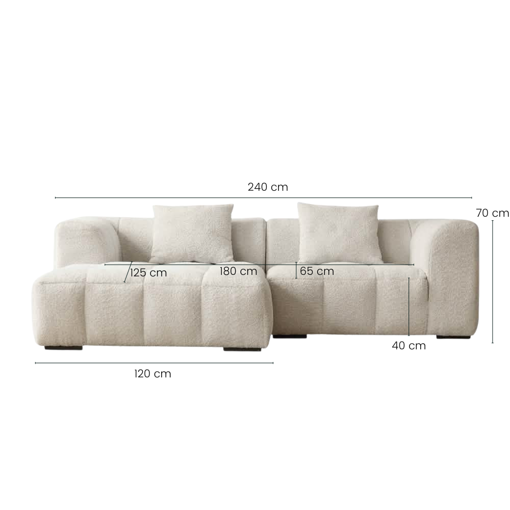 Bora Sofa - Venstrevendt - 240 cm - Beige Bouclé