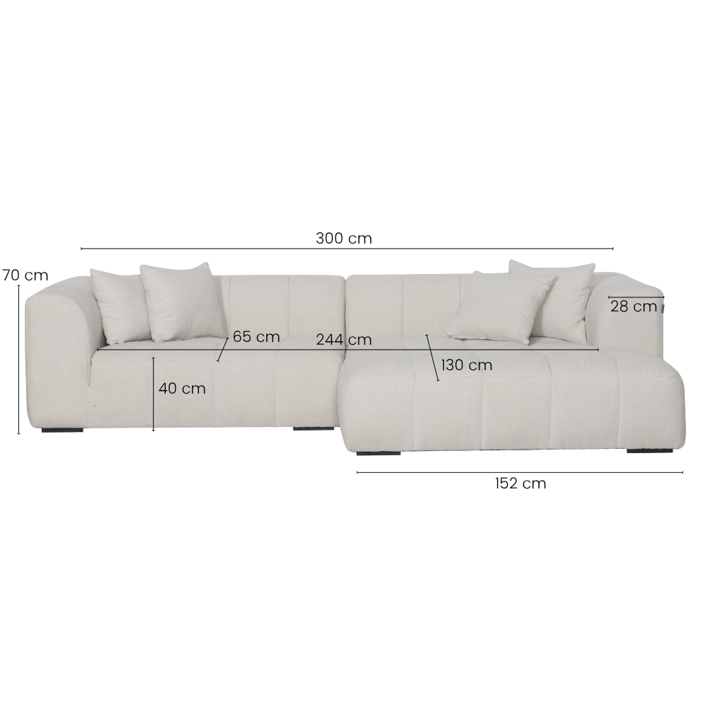 Bora Sofa - 300 cm XL - Højrevendt - Beige Boucle Heroy