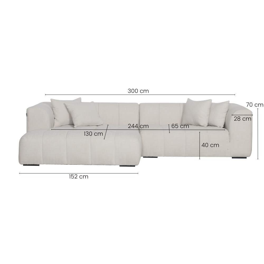 Bora Sofa - 300 cm XL - Venstrevendt - Beige Boucle