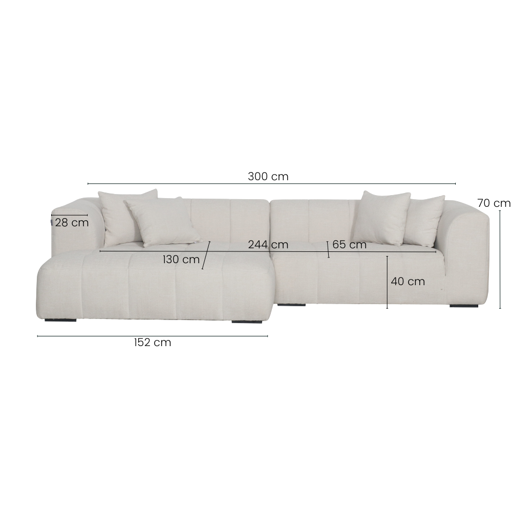 Bora Sofa - 300 cm XL - Venstrevendt - Beige Boucle Heroy