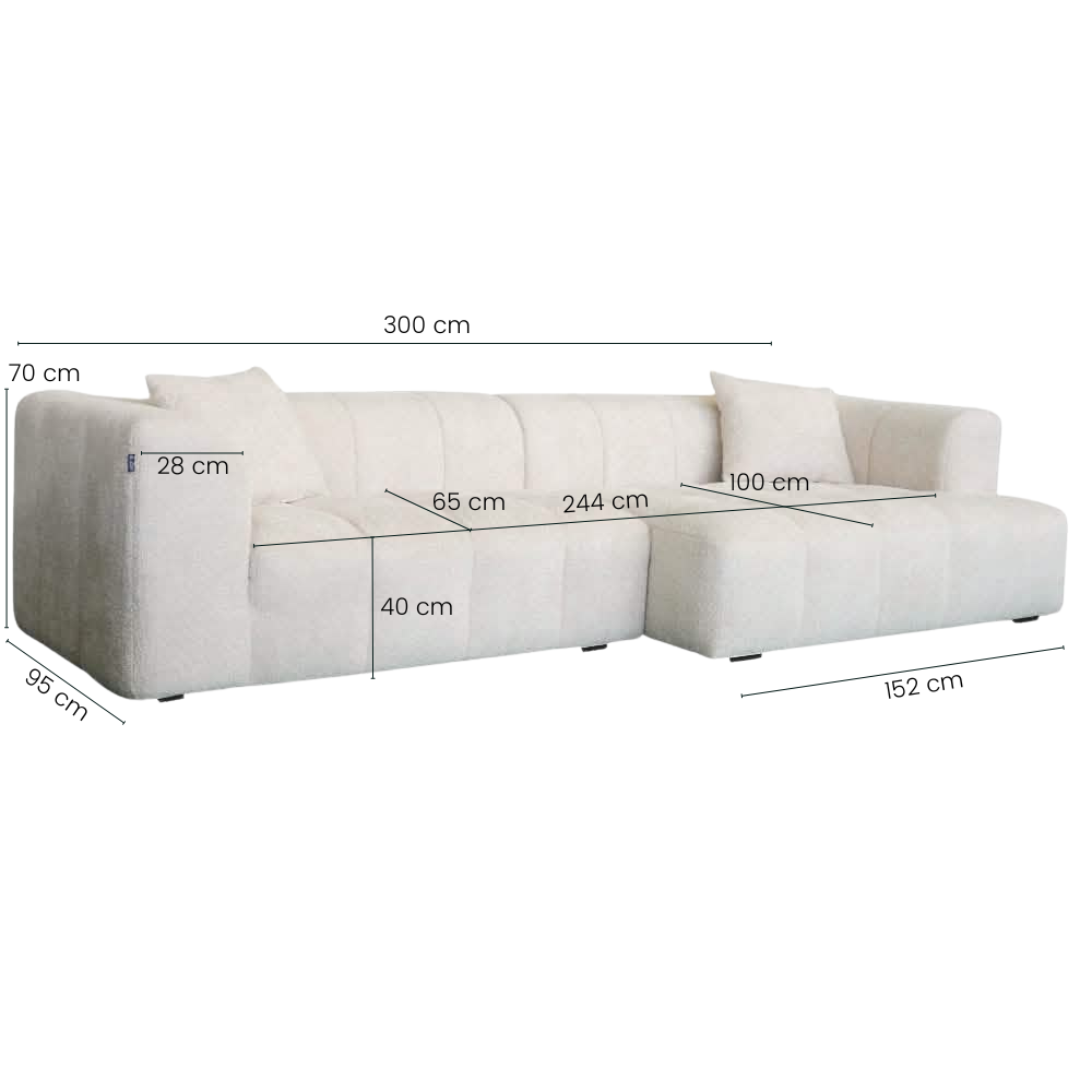 Bora Sofa - Højrevendt - 300 cm - Beige Boucle