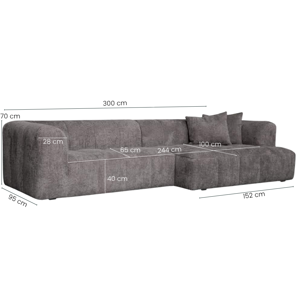 Bora Sofa - Højrevendt - 300 cm - Grå Boucle