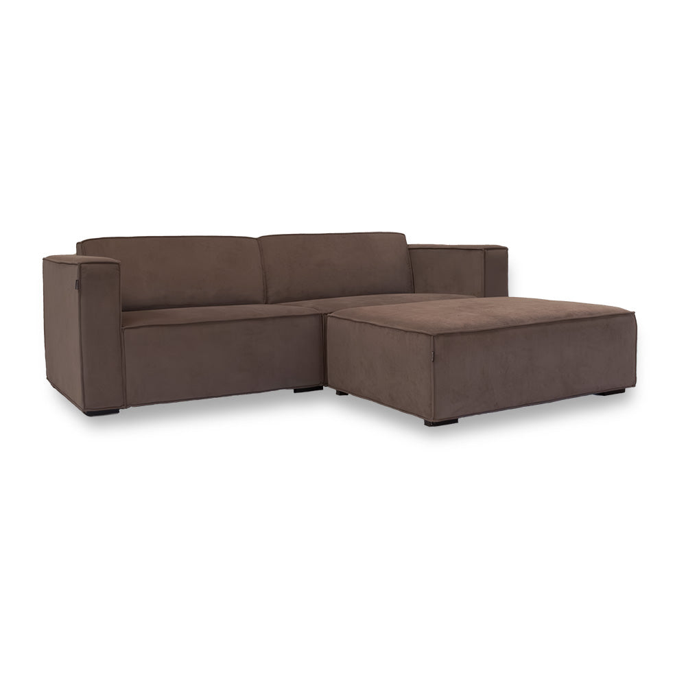 Balu Sofa - Brun Fløjl inkl. puf - 230 cm